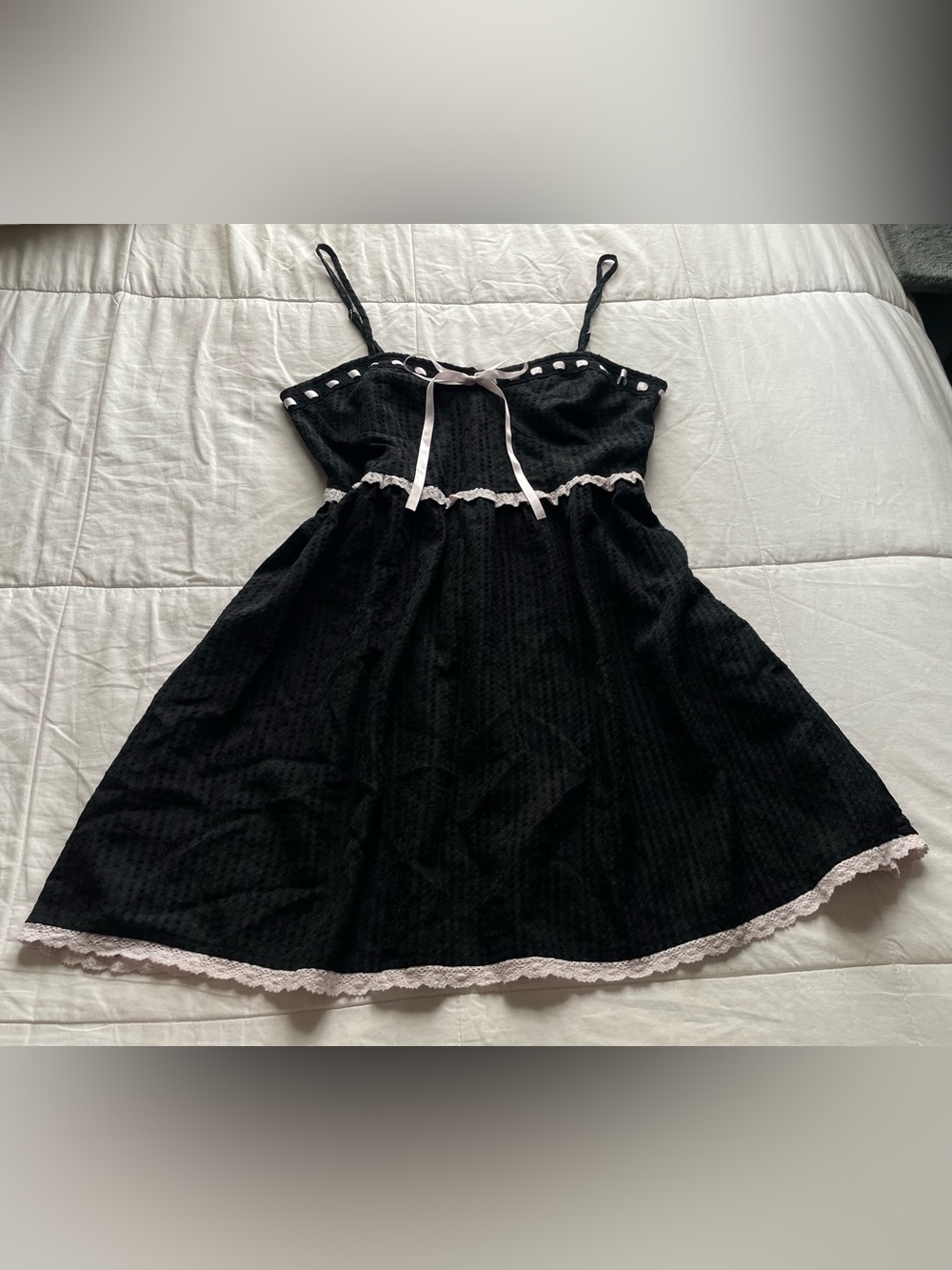Black Smocked Bustier Mini Dress Medium Dark Coquette Romantic Whimsigoth Dainty